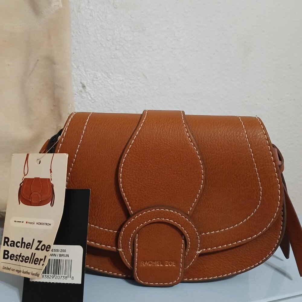 Rachel Zoe Brown Leather Crossbody Bag Flap Closure Gold Hardware